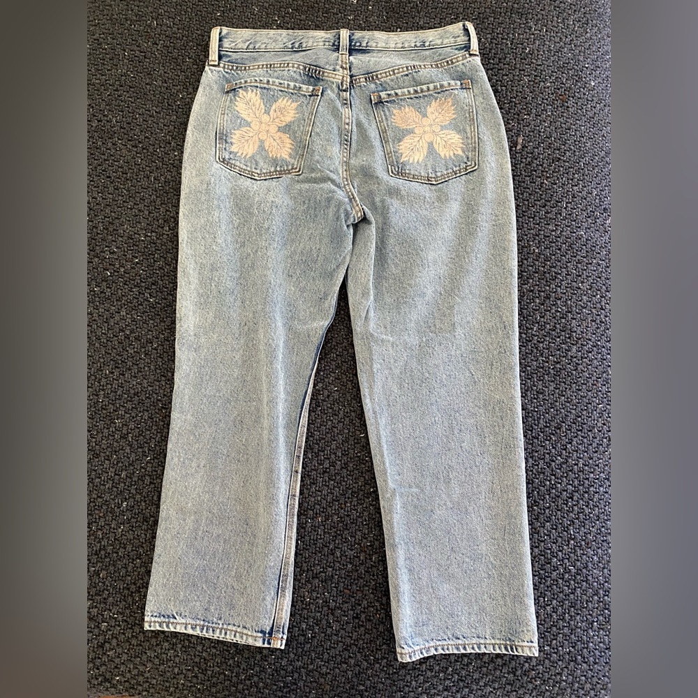 Hand stamped ulu quilt jeans